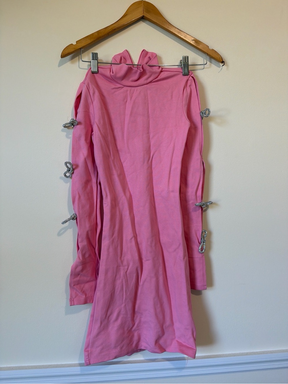 Fashion Nova Pink Long Sleeve Turtleneck Dress with Decorative Ties